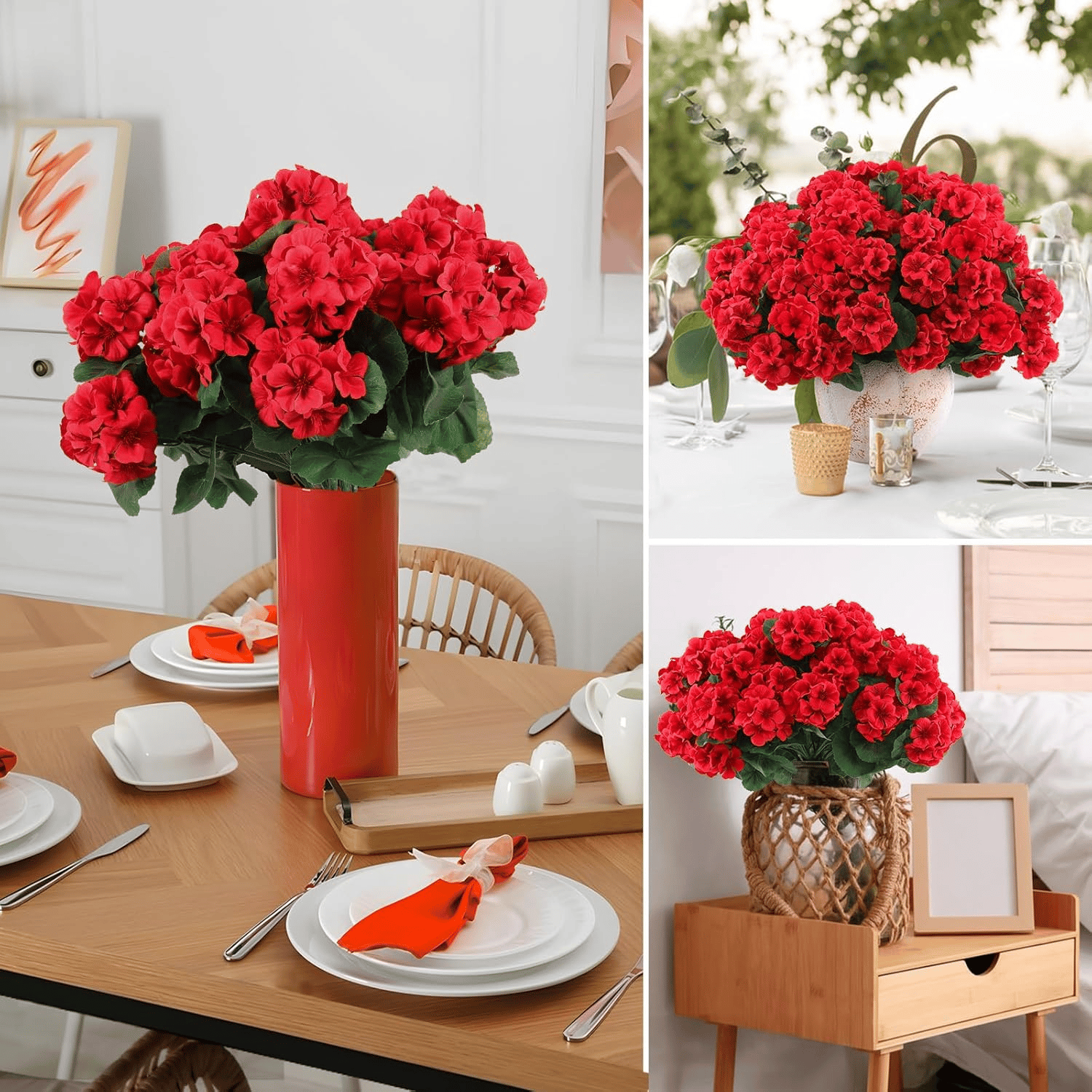 Artificial Geranium Flowers for Outdoors UV Resistant Garden Plants Faux Flowers for Home Kitchen Table Centerpieces Decor