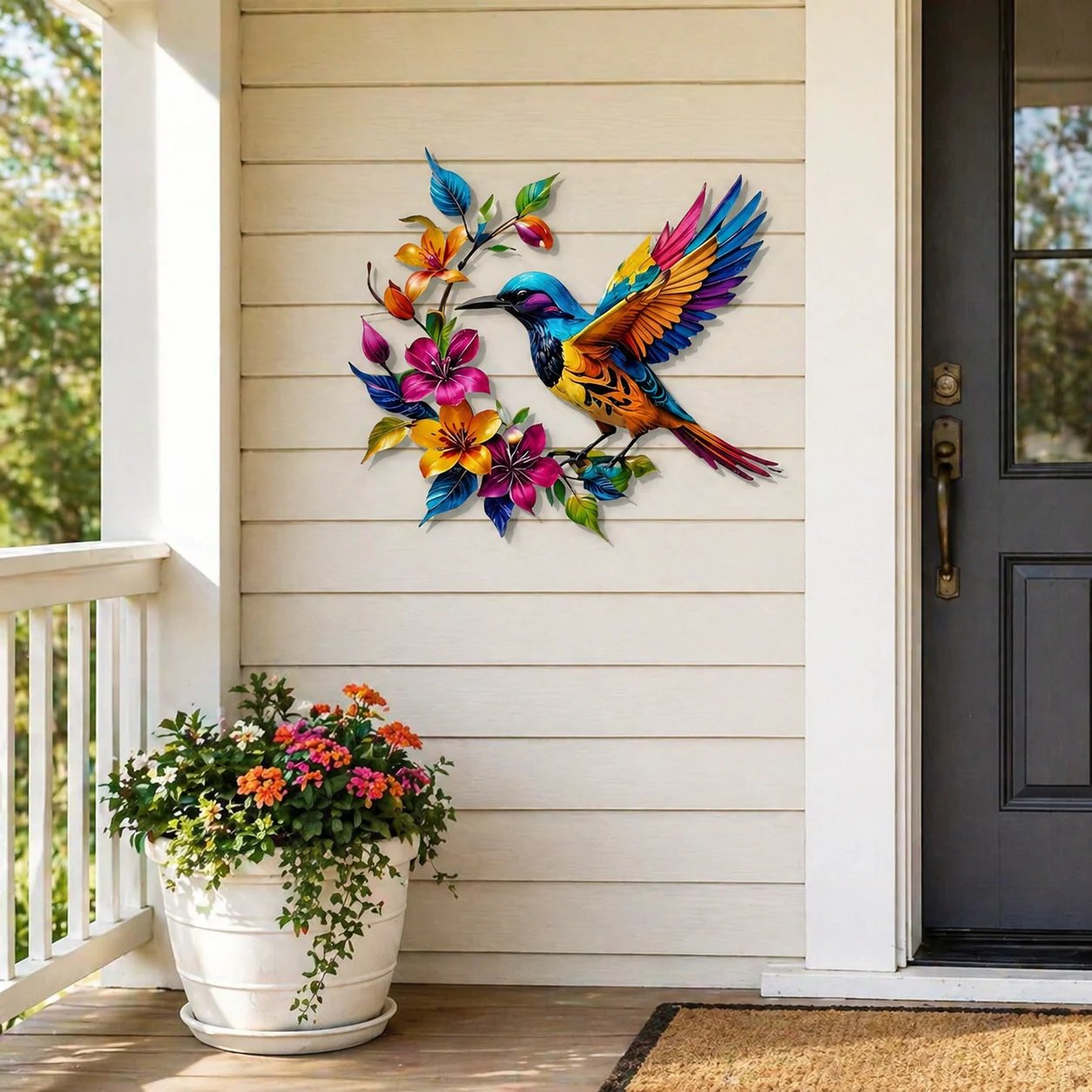 ✈️Free shipping for a limited time✨Hummingbird Bloom Floral Metal Wall Art