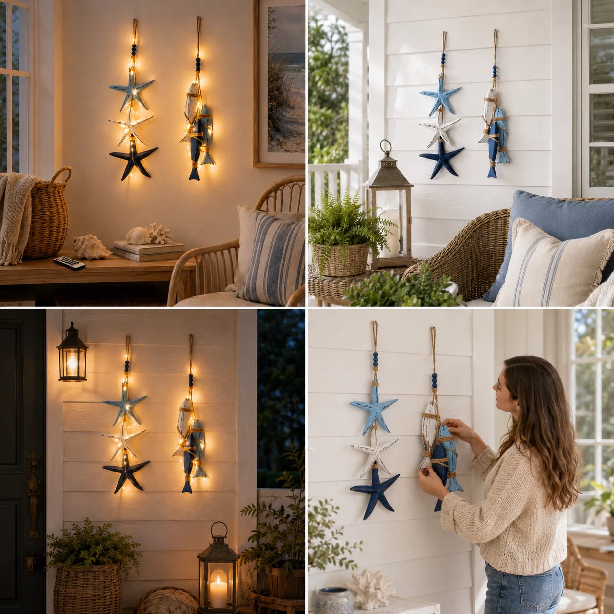 ⭐Last Day 60% OFF 🐟🌊Lighted Coastal Wooden Starfish & Fish Hanging Decor
