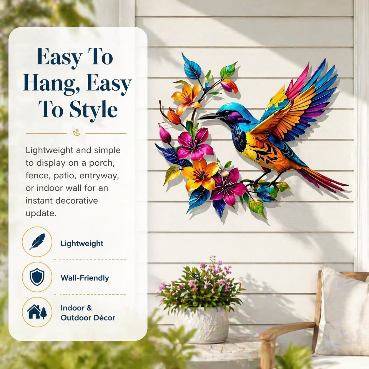 ✈️Free shipping for a limited time✨Hummingbird Bloom Floral Metal Wall Art
