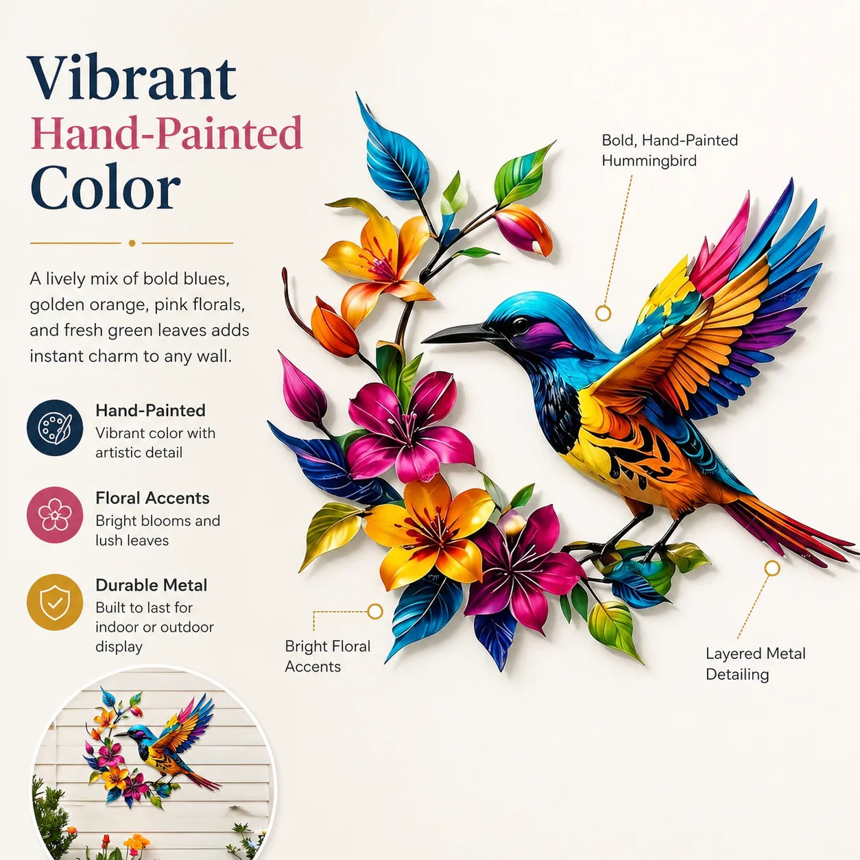 ✈️Free shipping for a limited time✨Hummingbird Bloom Floral Metal Wall Art