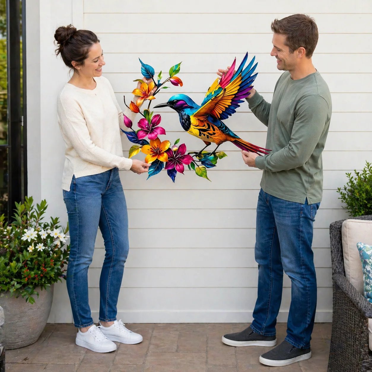 ✈️Free shipping for a limited time✨Hummingbird Bloom Floral Metal Wall Art