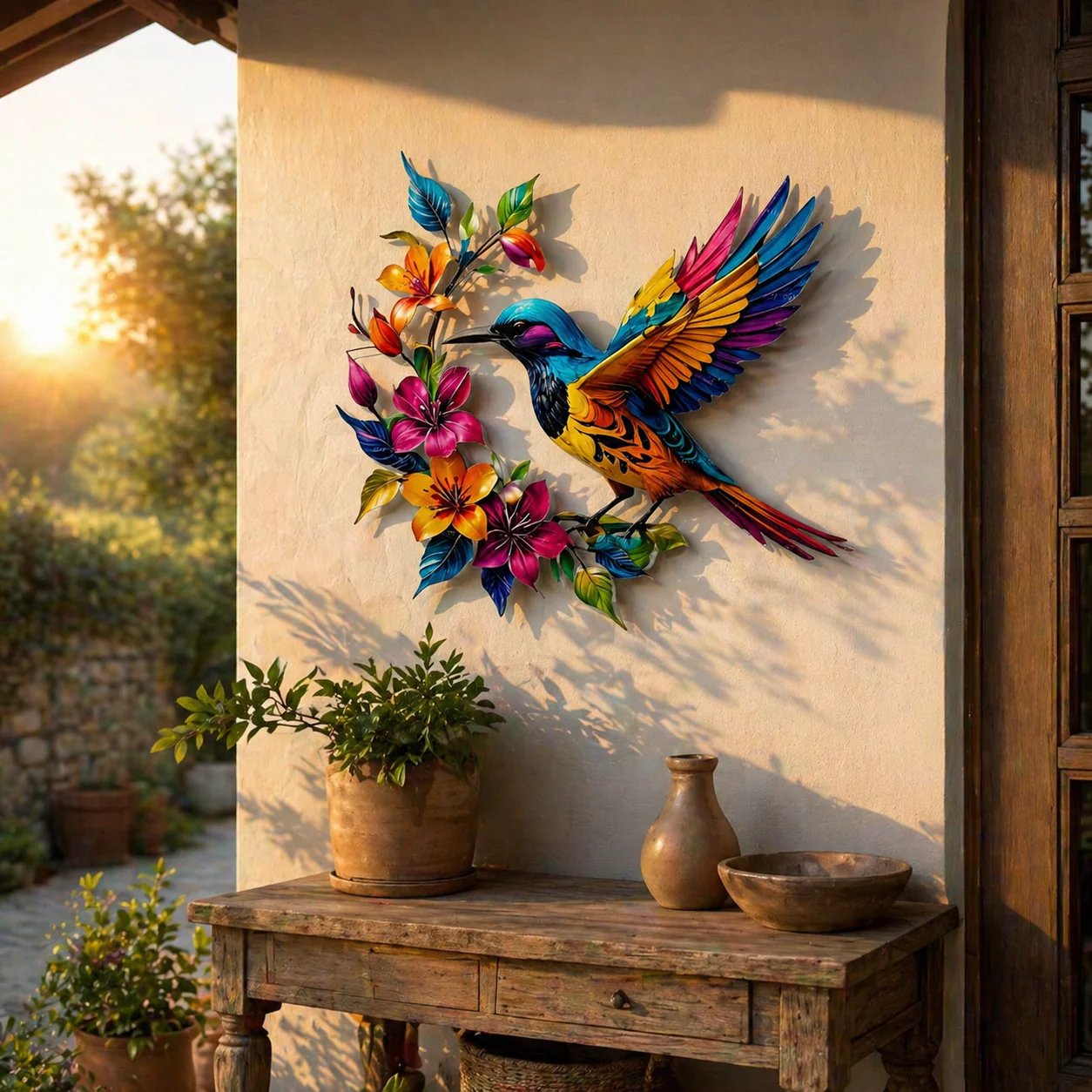 ✈️Free shipping for a limited time✨Hummingbird Bloom Floral Metal Wall Art