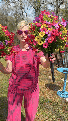 Artificial flower bouquet shown outdoors