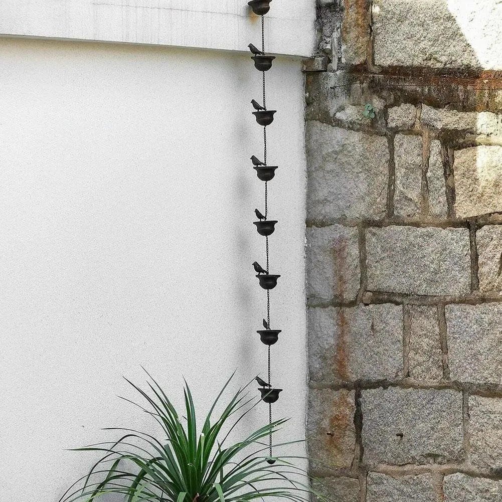 Where Rain Meets Art – Decorative Rain Chain with Bird Bath Design
