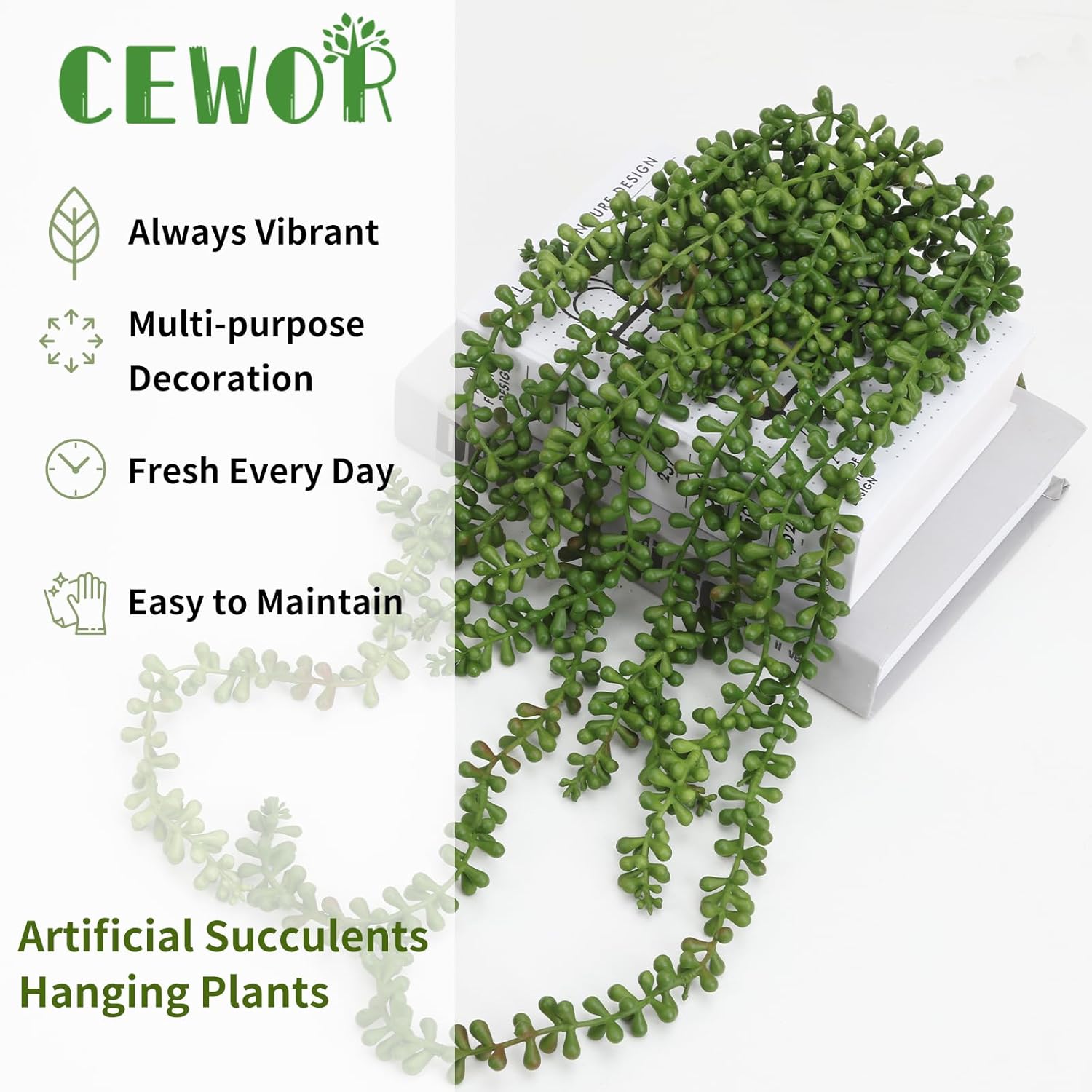 Fake Hanging Plants, String of Pearls Artificial Hanging Succulents Greenery Wall Backdrop Decor, Artificial Plants Indoor for Home Garden Outdoor Decoration