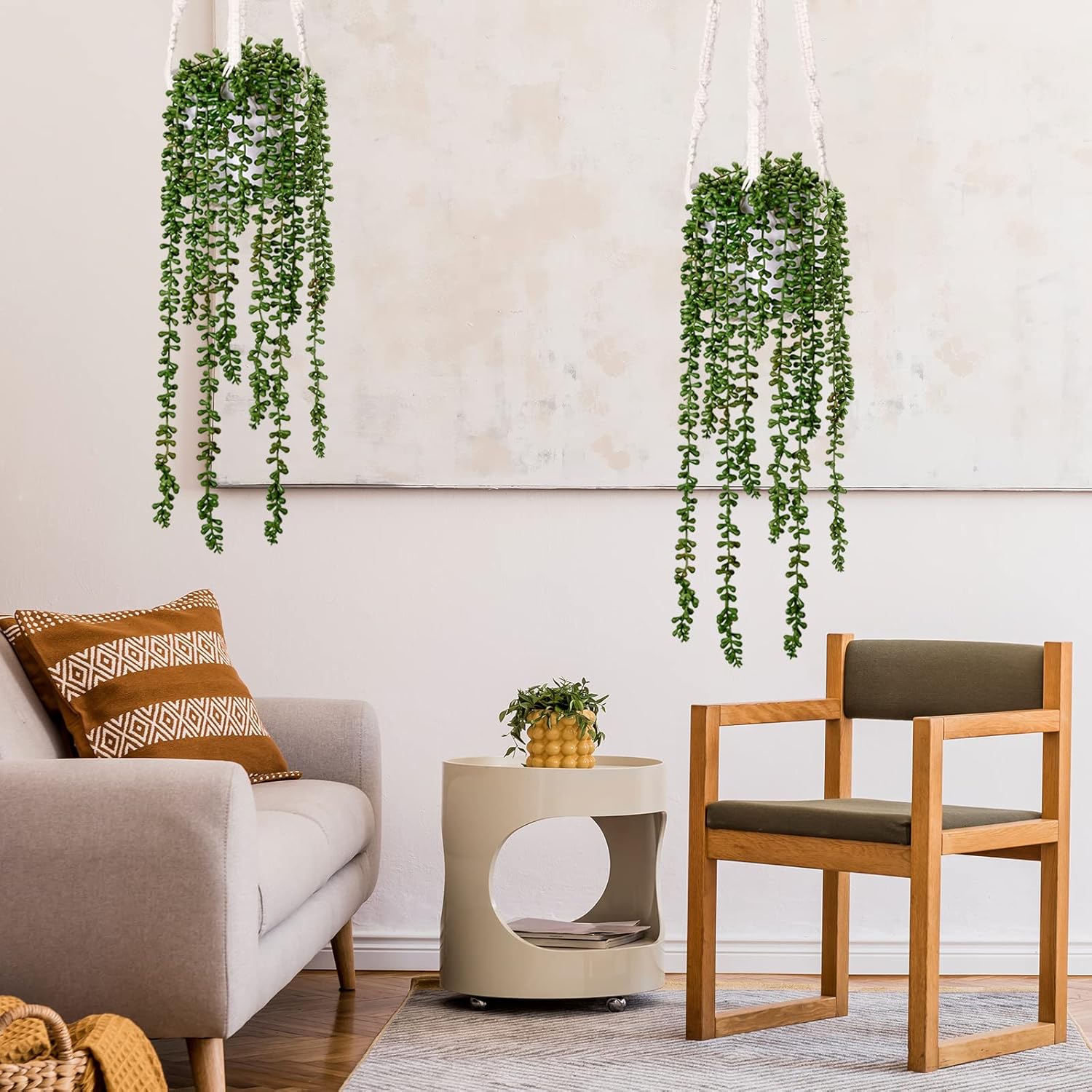 Fake Hanging Plants, String of Pearls Artificial Hanging Succulents Greenery Wall Backdrop Decor, Artificial Plants Indoor for Home Garden Outdoor Decoration