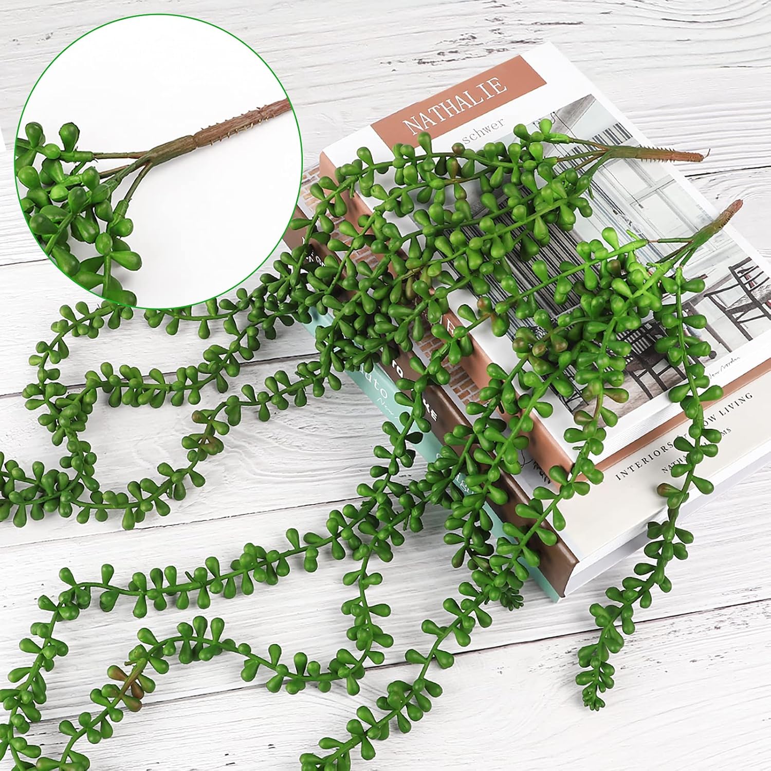 Fake Hanging Plants, String of Pearls Artificial Hanging Succulents Greenery Wall Backdrop Decor, Artificial Plants Indoor for Home Garden Outdoor Decoration