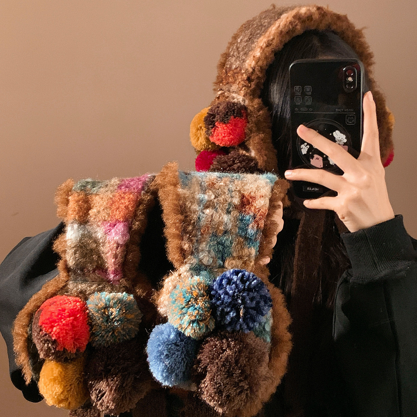 🧣 Vintage Fuzzy Knit Pom-Pom Ear Muffs Boho Winter Warmth with Playful Personality