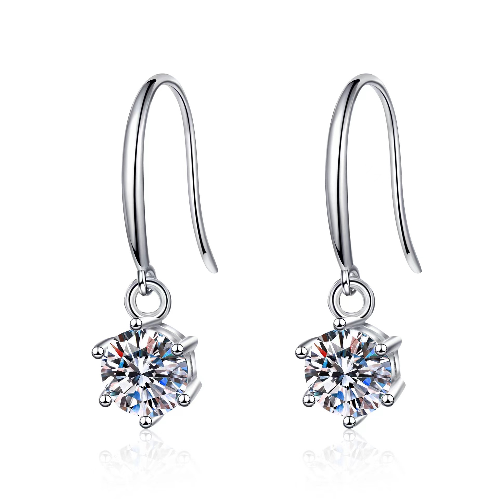 Elegant Six-Prong Moissanite Earrings with Secure Hook