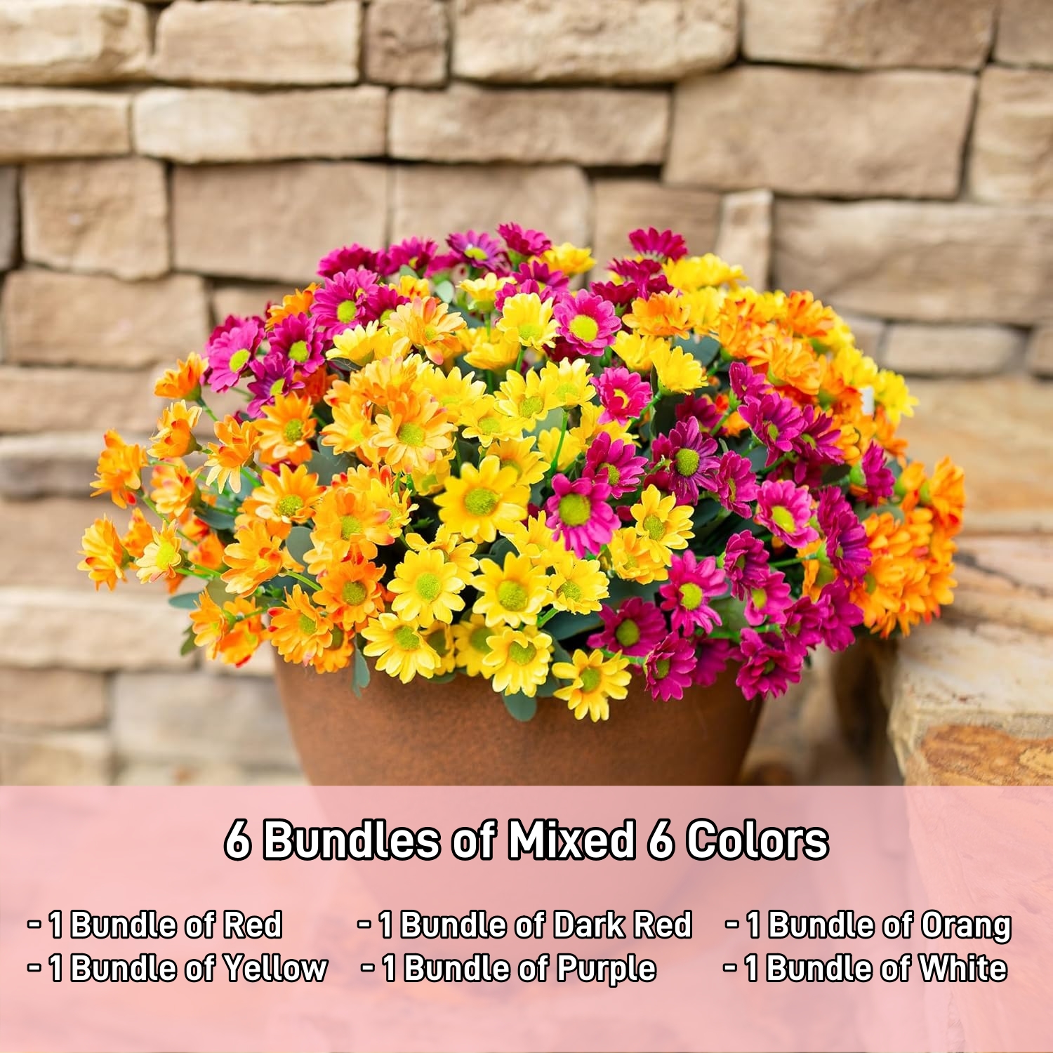 Artificial Mums Flowers for Outdoors Fall Autumn Decoration - UV resistant, Waterproof, Windproof