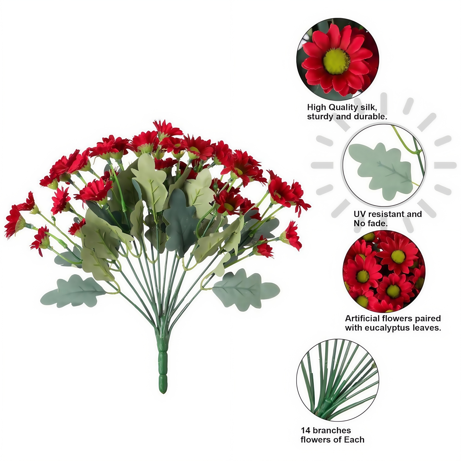 Artificial Mums Flowers for Outdoors Fall Autumn Decoration - UV resistant, Waterproof, Windproof