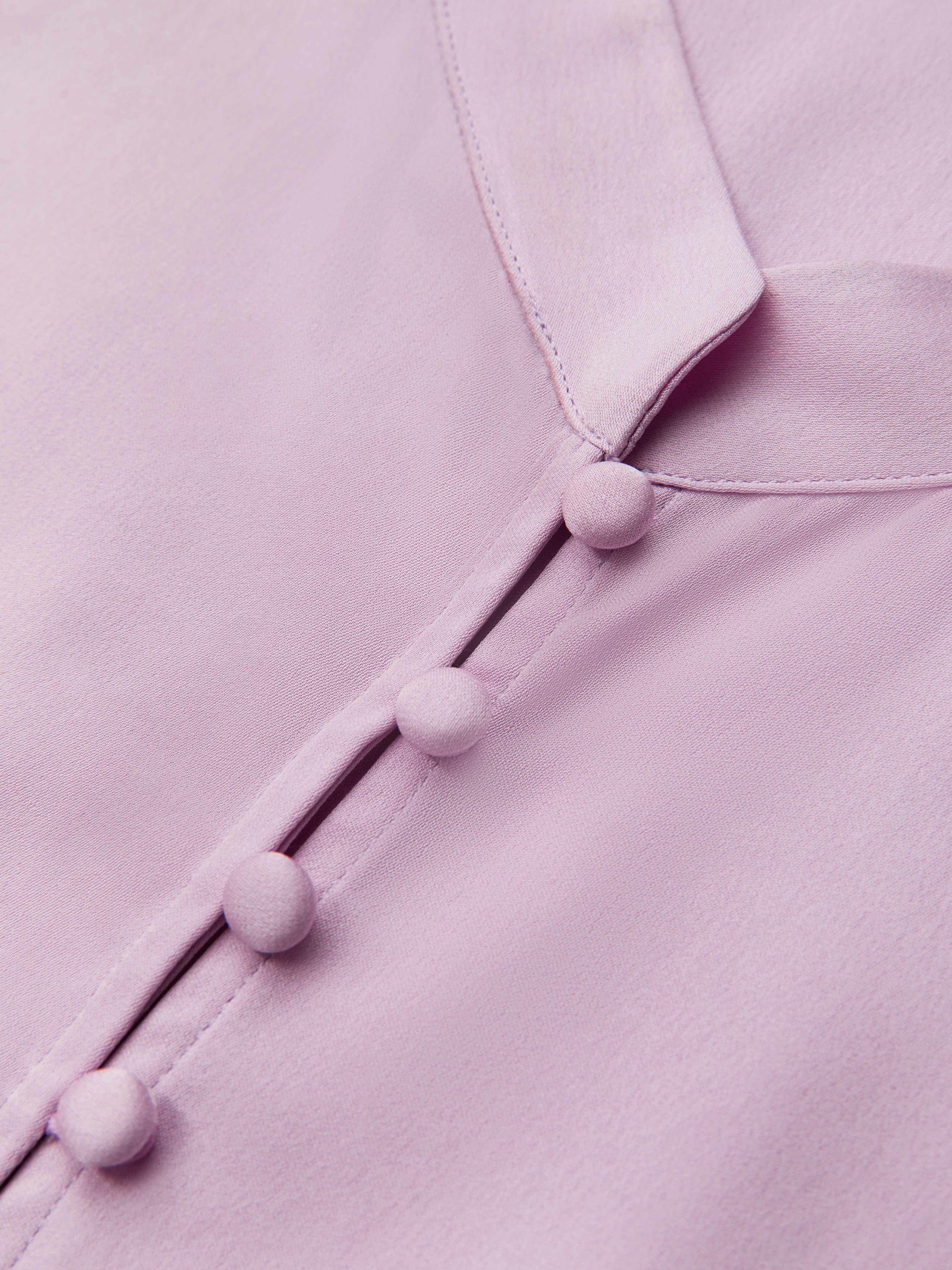 Purple Wrinkle-Resistant Silk Mock-Neck Blouse with Button Detail