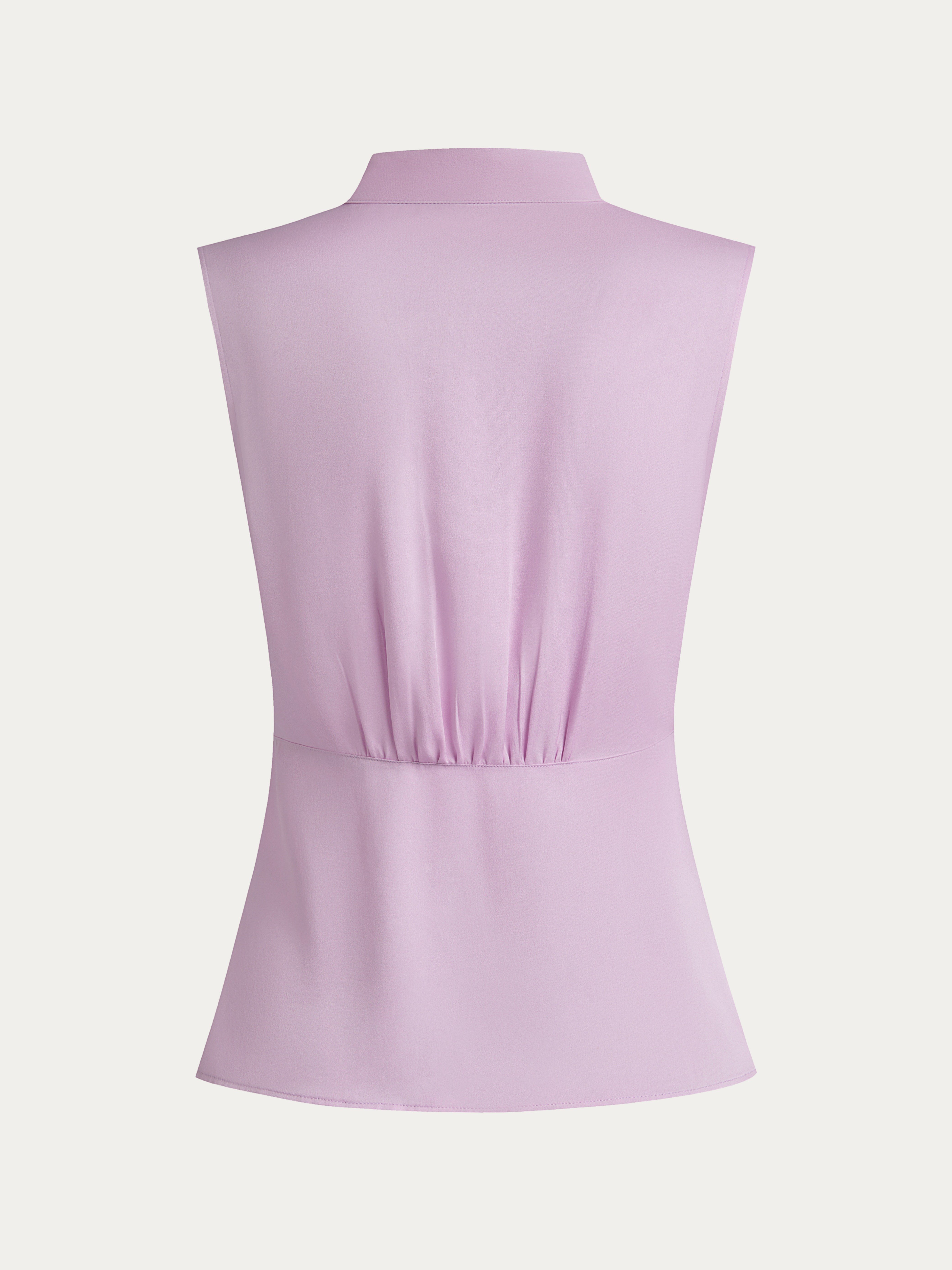 Purple Wrinkle-Resistant Silk Mock-Neck Blouse with Button Detail