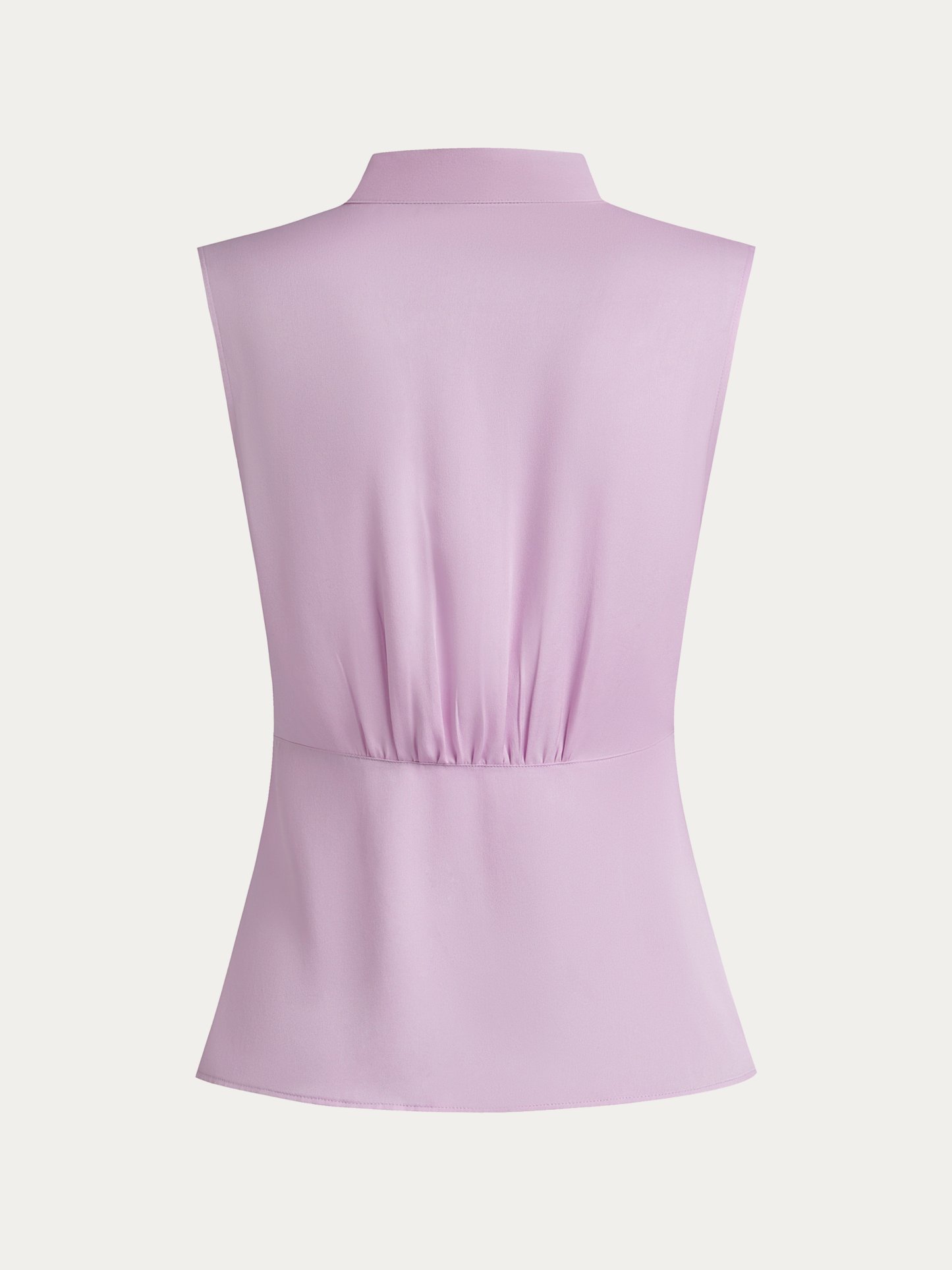 Purple Wrinkle-Resistant Silk Mock-Neck Blouse with Button Detail