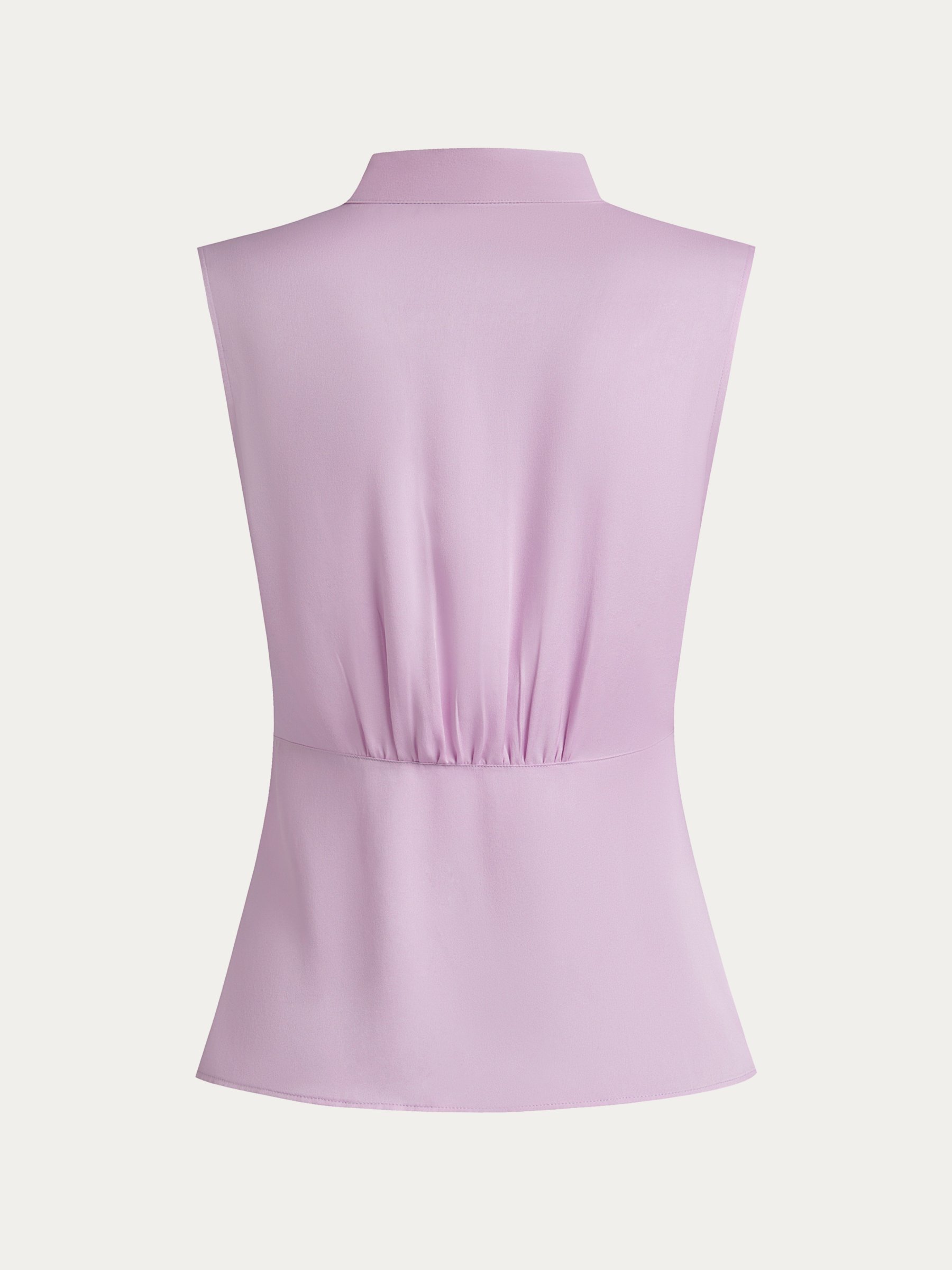 Purple Wrinkle-Resistant Silk Mock-Neck Blouse with Button Detail