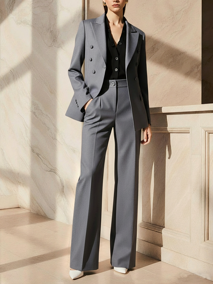 Gray Wrinkle-Resistant Wool Wide-Leg Pants, Machine-Washable