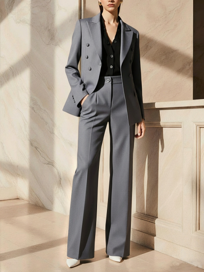 Gray Wrinkle-Resistant Wool Wide-Leg Pants, Machine-Washable