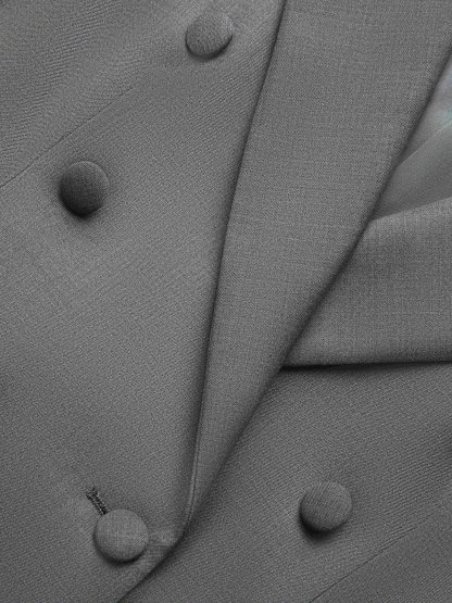 Gray Wrinkle-Resistant  Wool Lapel Collar Blazer, Machine-Washable