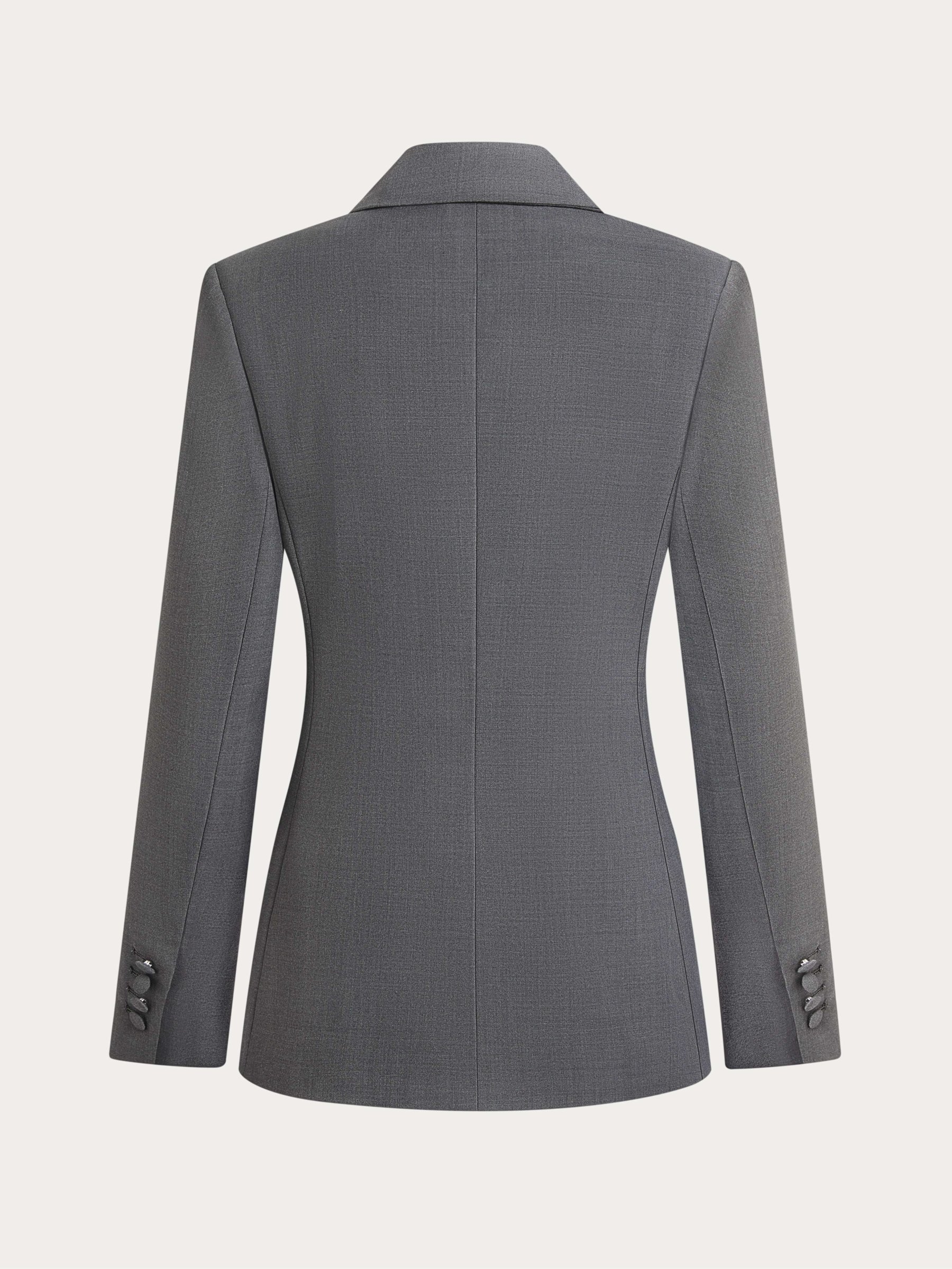 Gray Wrinkle-Resistant  Wool Lapel Collar Blazer, Machine-Washable