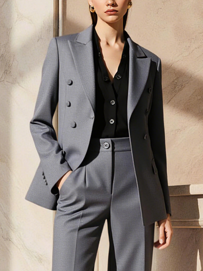 Gray Wrinkle-Resistant  Wool Lapel Collar Blazer, Machine-Washable