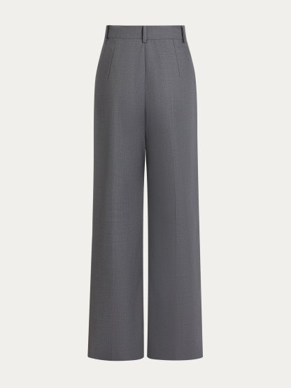 Gray Wrinkle-Resistant Wool Wide-Leg Pants, Machine-Washable