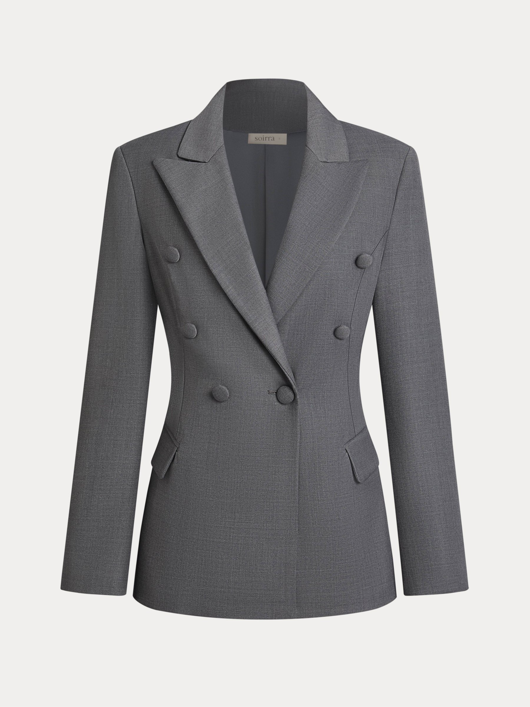 Gray Wrinkle-Resistant  Wool Lapel Collar Blazer, Machine-Washable