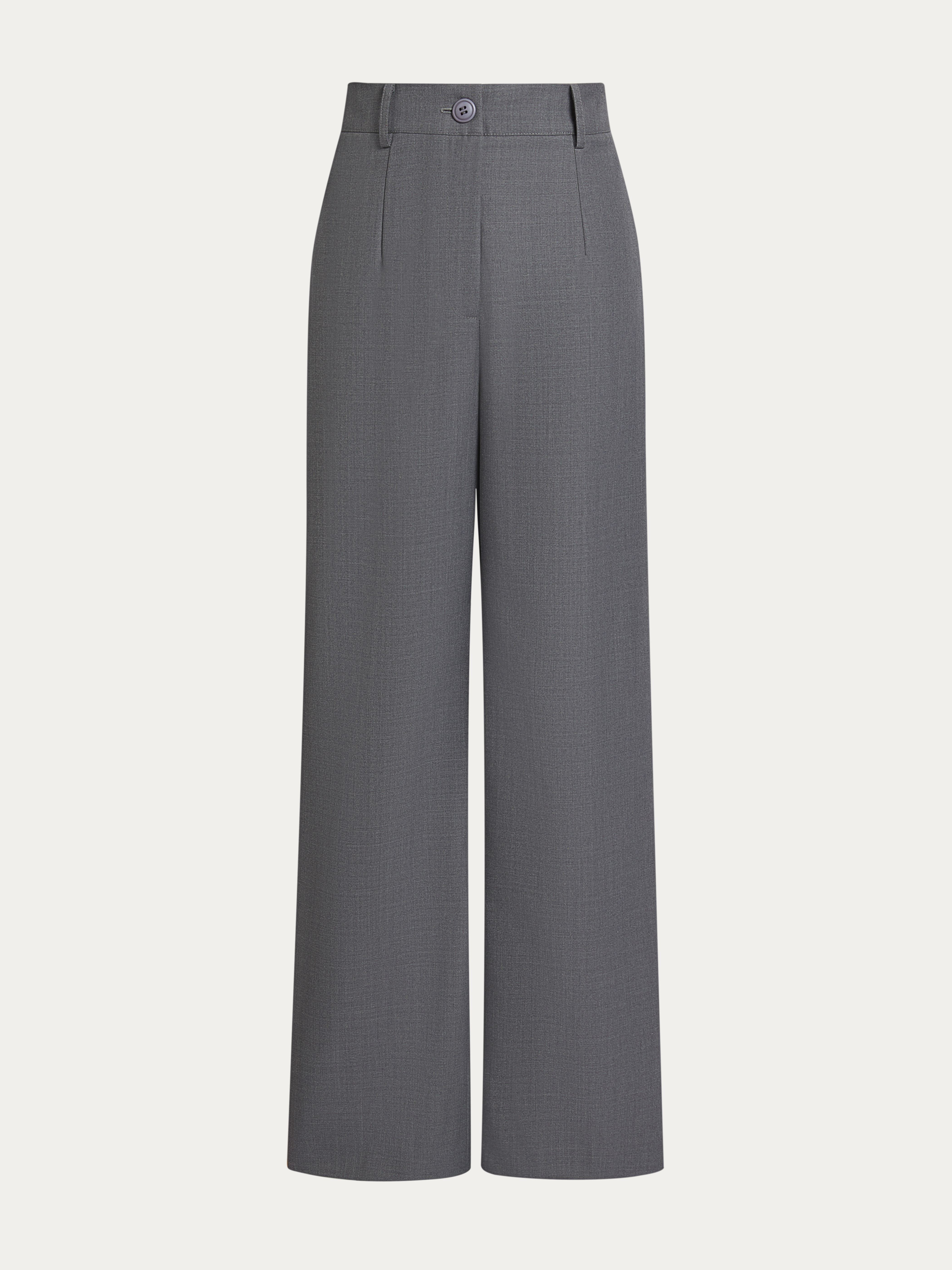 Gray Wrinkle-Resistant Wool Wide-Leg Pants, Machine-Washable