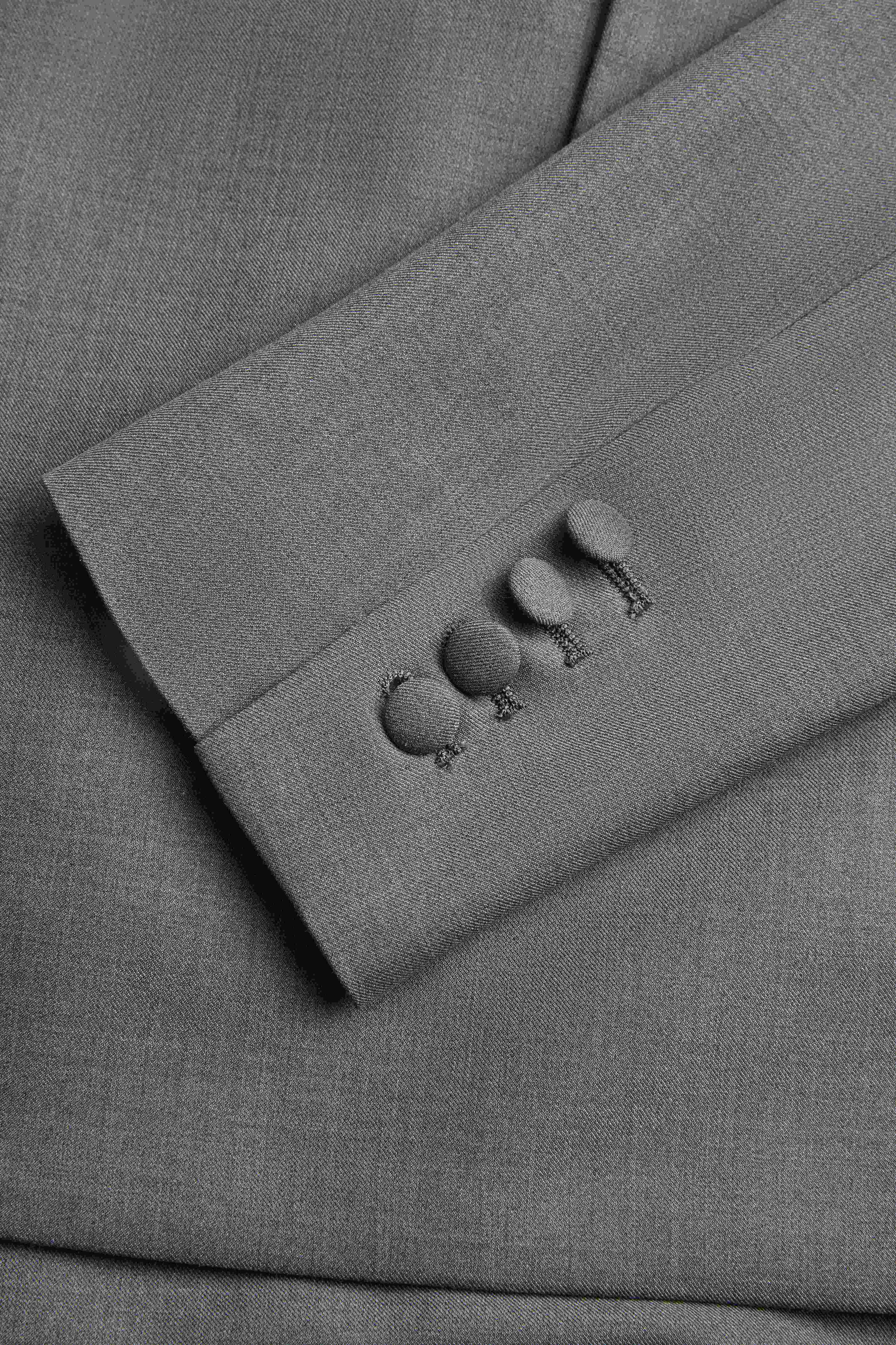 Gray Wrinkle-Resistant  Wool Lapel Collar Blazer, Machine-Washable