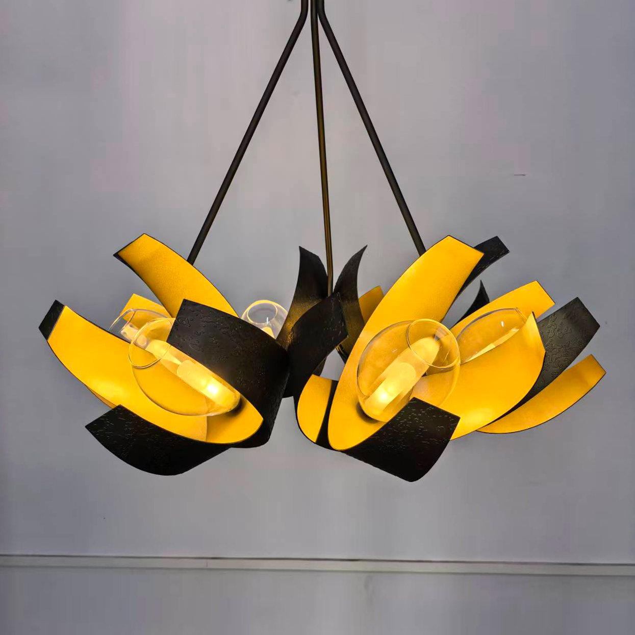 Elegant Petal-Inspired Pendant Chandelier in Golden Yellow