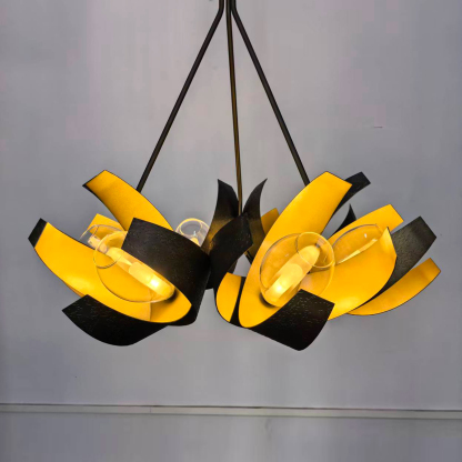 Elegant Petal-Inspired Pendant Chandelier in Golden Yellow