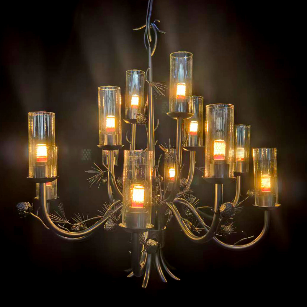 Silver Pine Branch-Inspired Chandelier with Glass Lighting