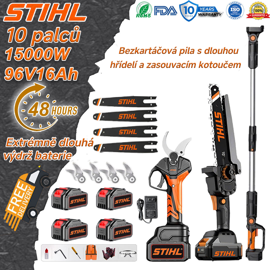 Sada bezkartáčových motorových pil STIHL 15 000 W s dlouhou rukojetí a výsuvnými nůžkami na zahradu