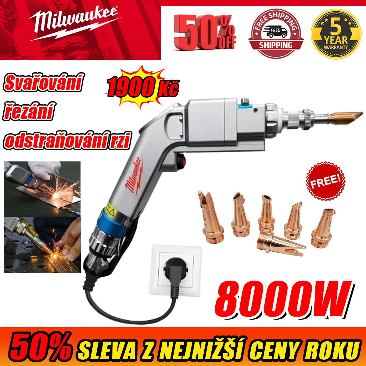 Laserový svařovací stroj (tři v jednom) nejnovější model Milwaukee 2024 svařování + řezání + odstranění rzi 8000W