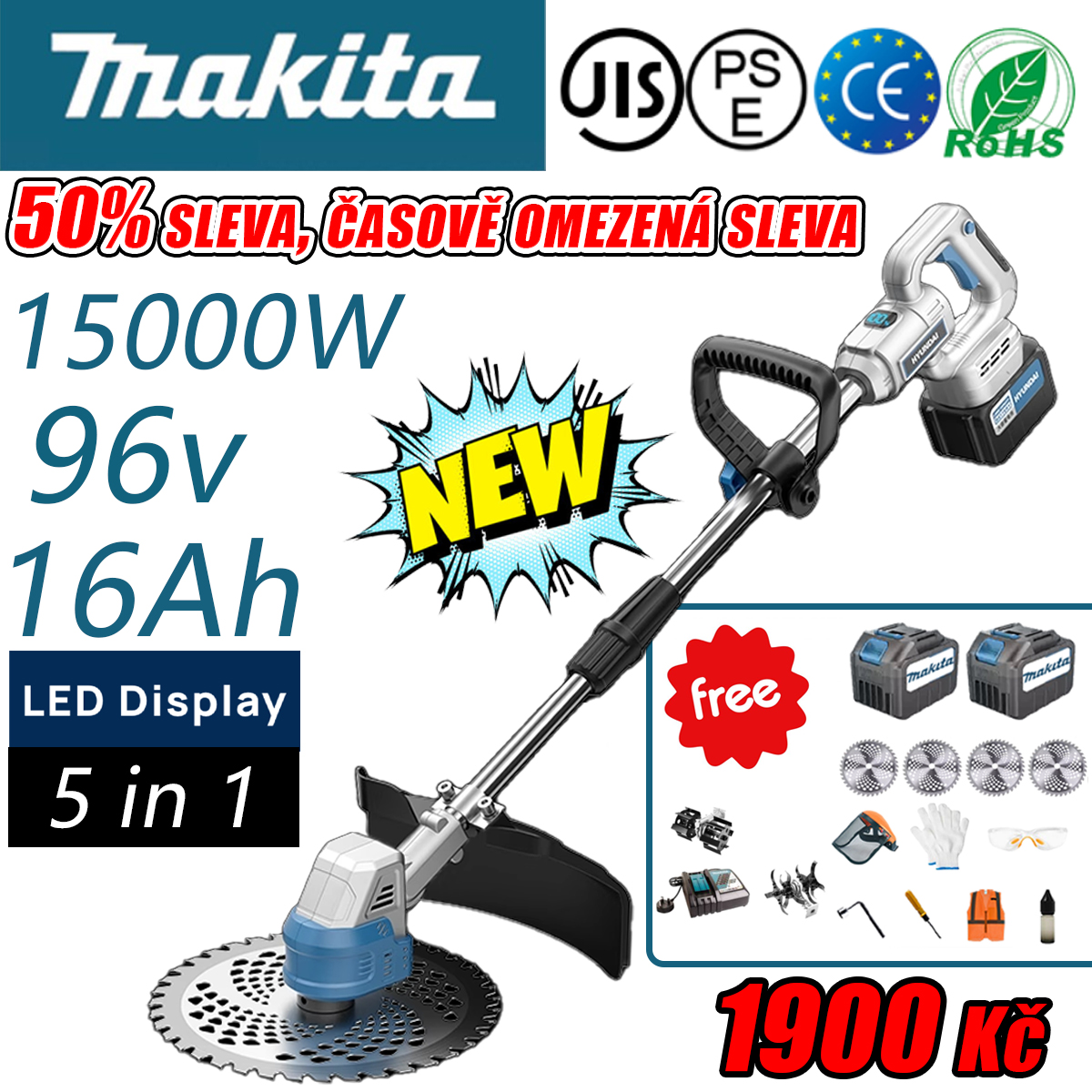 🔥【Makita】15000W bezkartáčová lithium-iontová sekačka na trávu [model s vysokým výkonem a úsporou energie] sleva 50 %!