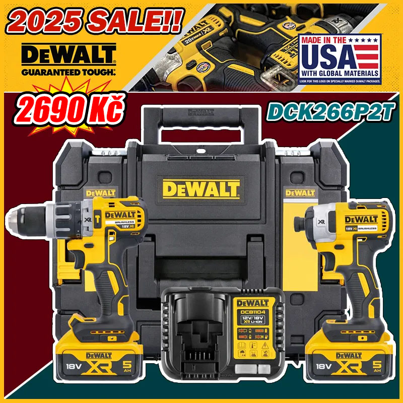 Propagace DEWALT pro rok 2025! SET DEWALT DCK266P2 VRTAČKA + DRŽÁK k dispozici pouze za 2.690 Kč!
