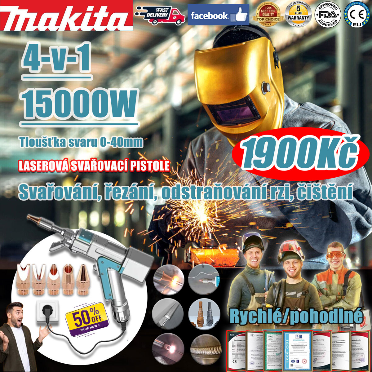 Makita 7000W laserová svařovací pistole 4v1 (svařování + čištění + řezání + odstraňování rzi)