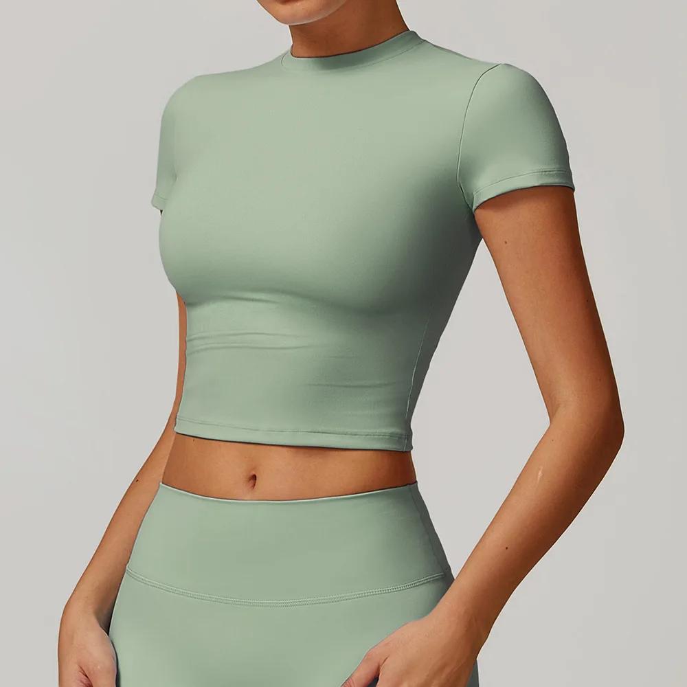 Women's Quick-Drying Yoga Top Short-Sleeved Fitness Blouse for Outdoor Running With Logo on Front Gym Wear Women