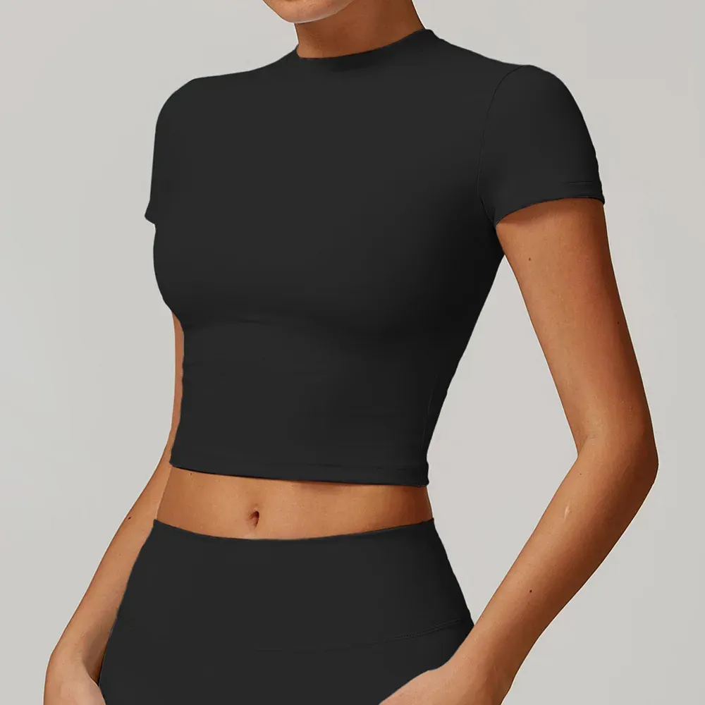 Women's Quick-Drying Yoga Top Short-Sleeved Fitness Blouse for Outdoor Running With Logo on Front Gym Wear Women