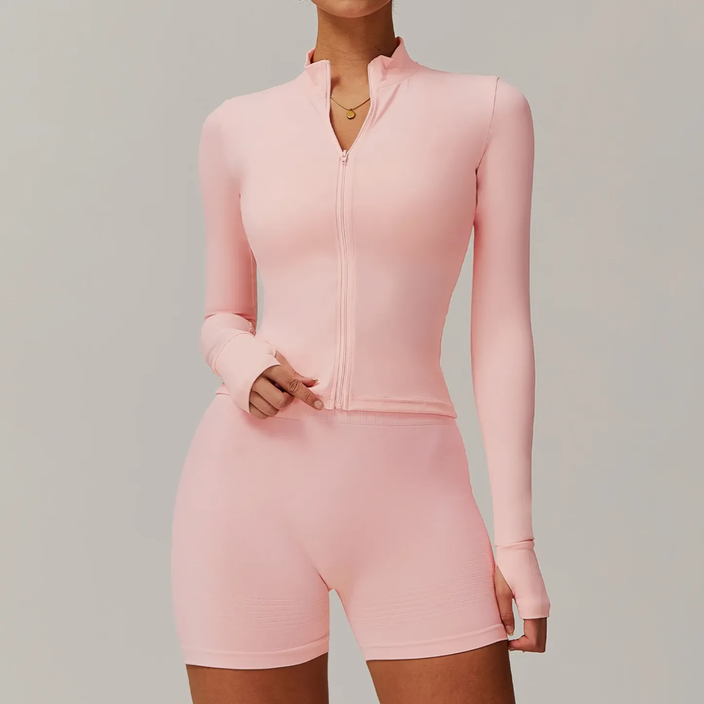 Quick Dry Nude Fitness Running Jacket Slim Fit Stand up Sports Coat Long Sleeve Zip Gym Fitness Top Yoga Jacket Women