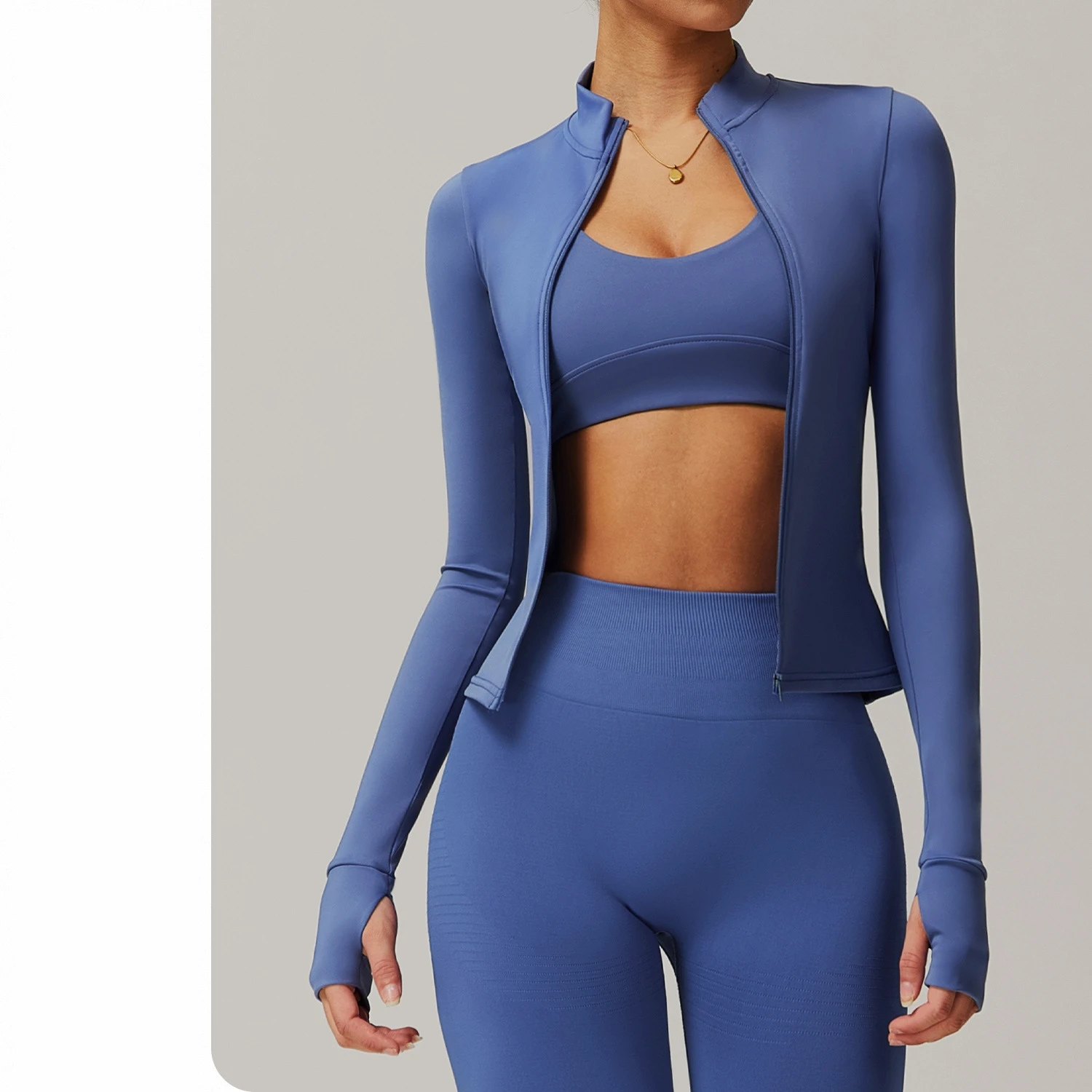 Quick Dry Nude Fitness Running Jacket Slim Fit Stand up Sports Coat Long Sleeve Zip Gym Fitness Top Yoga Jacket Women