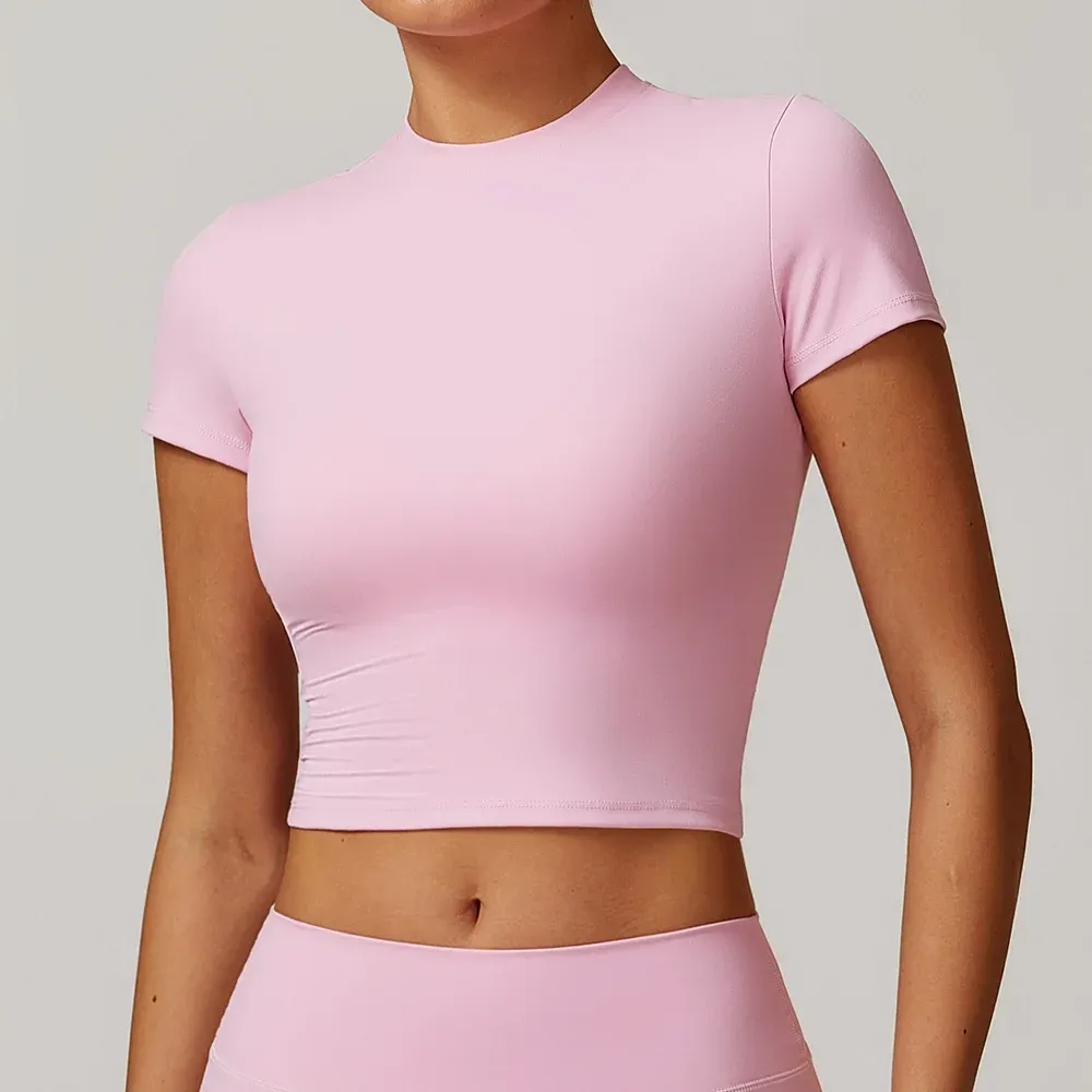 Women's Quick-Drying Yoga Top Short-Sleeved Fitness Blouse for Outdoor Running With Logo on Front Gym Wear Women