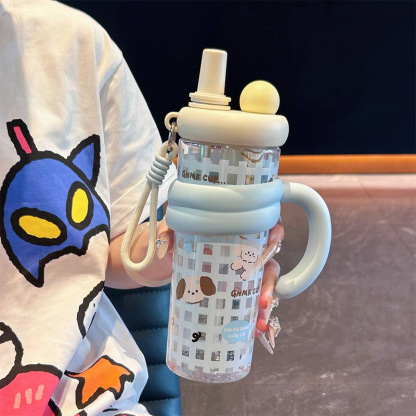 New High-Quality Large Capacity Ins Style Straw Water Cup for Women Office Flower Tea Cup Cute Gift Plastic Cup