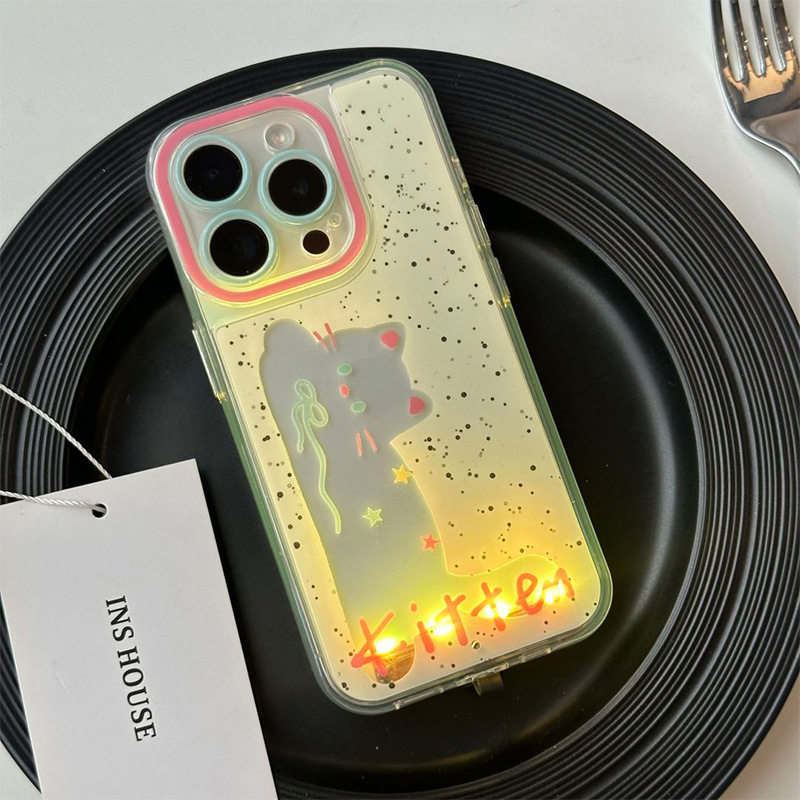 Luminous Splash-Ink Cat for Apple 15 Phone Case Iphone14 New 13promax Personality 12 Cartoon Fashion