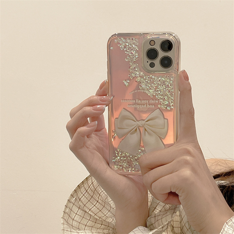 Quicksand Bow for Apple 16 Phone Case 14promax Transparent 15/13 Soft Case 11 Protective Case 12 Female
