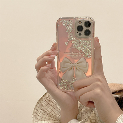 Quicksand Bow for Apple 16 Phone Case 14promax Transparent 15/13 Soft Case 11 Protective Case 12 Female