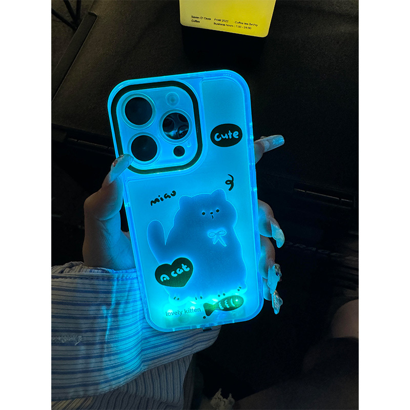 Luminous Splash-Ink Cat for Apple 15 Phone Case Iphone14 New 13promax Personality 12 Cartoon Fashion