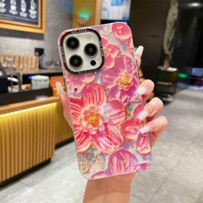 Oil Painting Huahai for Iphone15promax Phone Case Rainbow Luxury Rhinestone Apple 14 Drop-Resistant Protective Case
