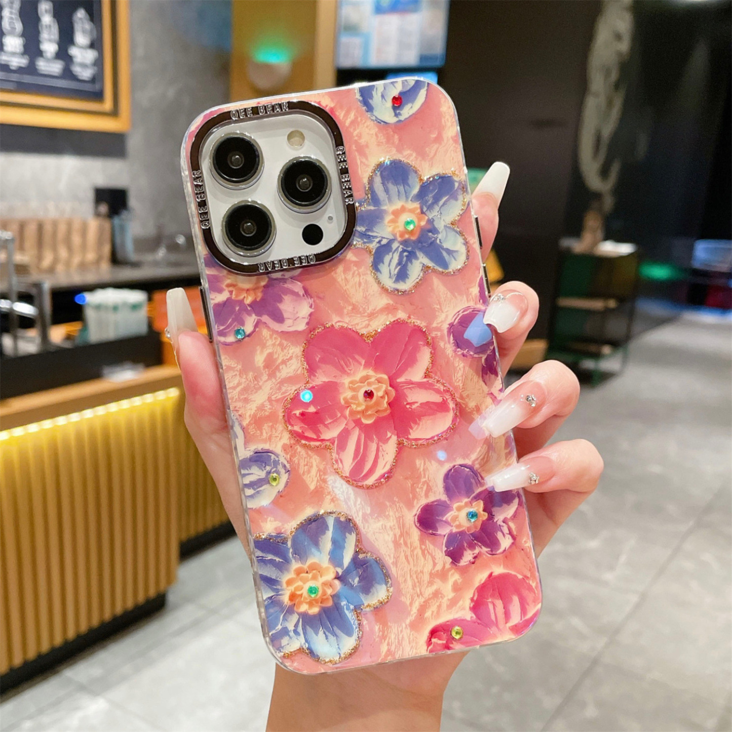 Oil Painting Huahai for Iphone15promax Phone Case Rainbow Luxury Rhinestone Apple 14 Drop-Resistant Protective Case