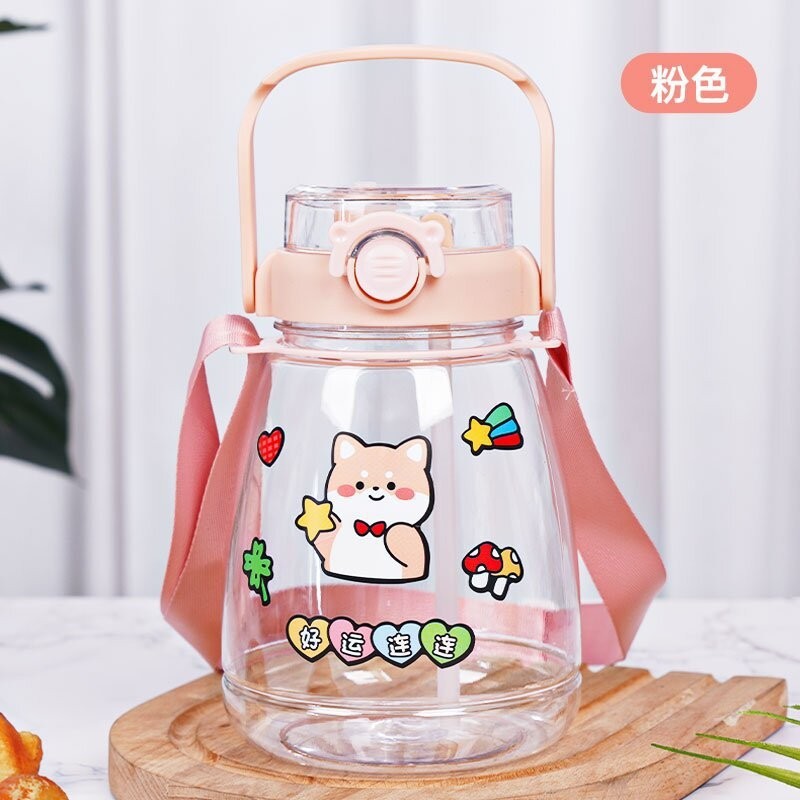 Big Belly Cup Double Drinking Cup Portable Carrying Pot Large Capacity Cute Ton Barrels Men and Women Student Trendy Plastic Cup